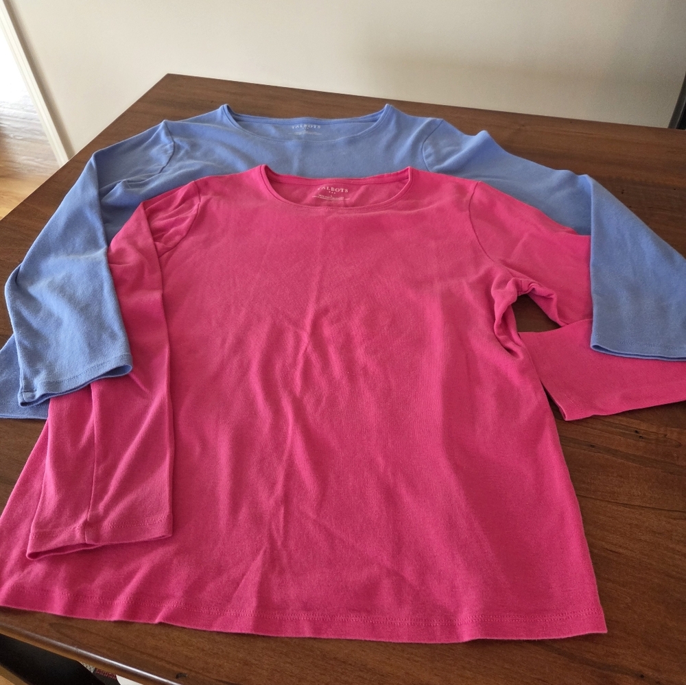 Both For $10. Talbots Womens 3/4 Length-Sleeve Tee.  Pink & Periwinkle Blue.